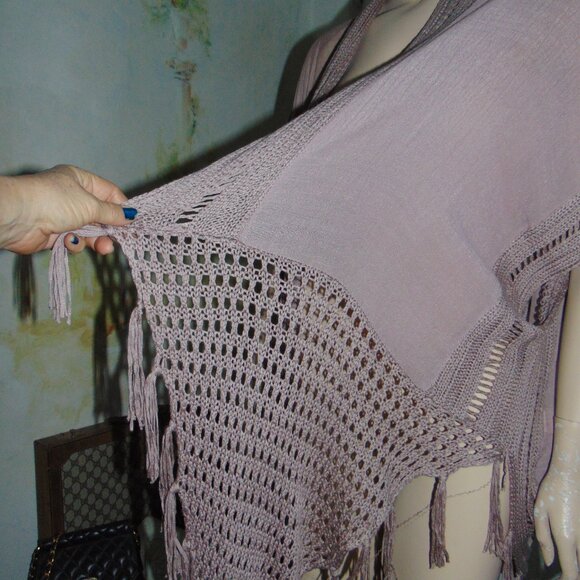 Miracle Women's Knit Open Cardigan size S/M mauve boho crochet fringe cotton USA - Picture 4 of 13